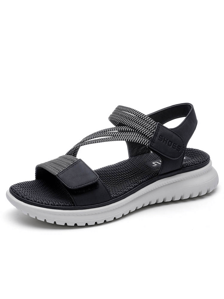 Sport Women's Soft Sandal with Velcro - Black Fashion Flat SF0999